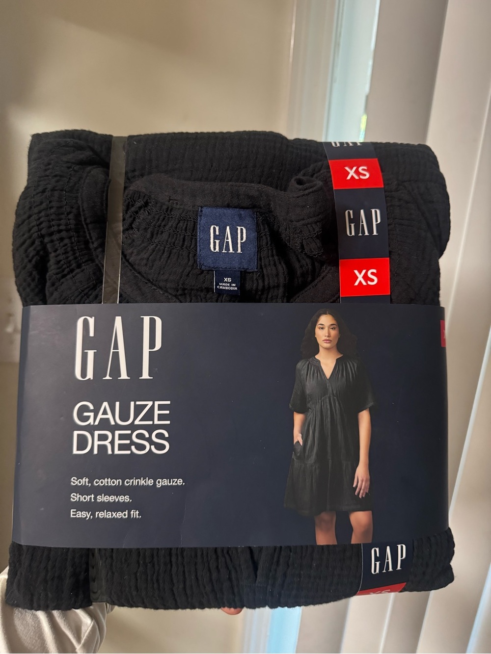 GAP Black Gauze Short-Sleeve Dress